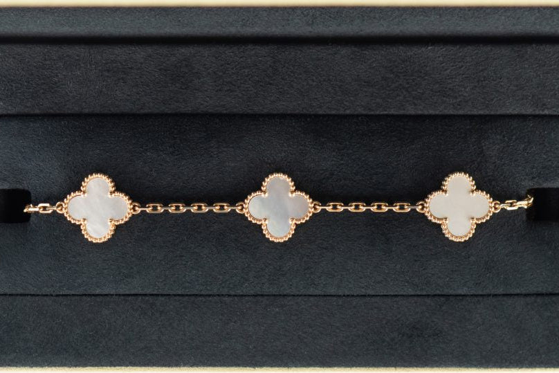 Van Cleef & Arpels Vintage Alhambra Mother Of Pearl 9ct Yellow Gold 5 Motifs Bracelet