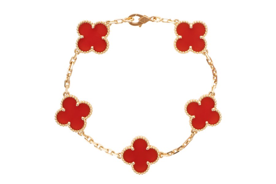 Van Cleef & Arpels Vintage Alhambra Onyx 9ct Yellow Gold 5 Motifs Bracelet