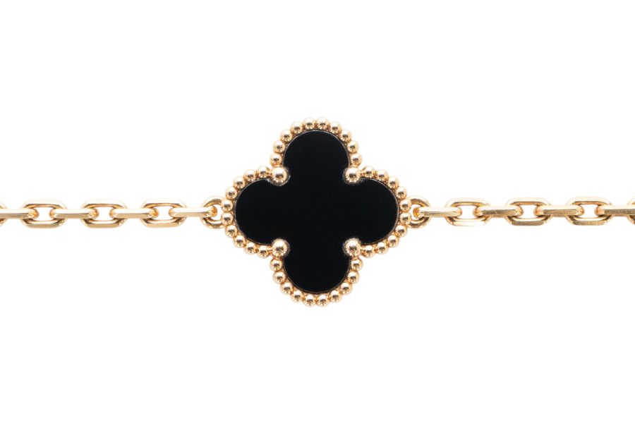 Van Cleef & Arpels Vintage Alhambra Onyx 9ct Yellow Gold 5 Motifs Bracelet