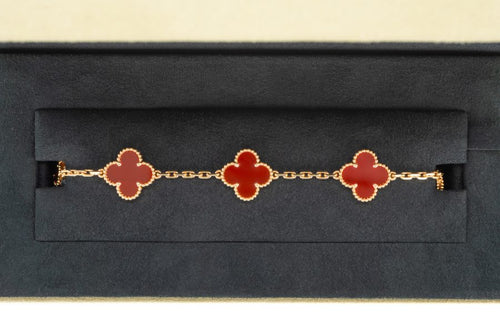 Van Cleef & Arpels Vintage Alhambra Onyx 9ct Yellow Gold 5 Motifs Bracelet