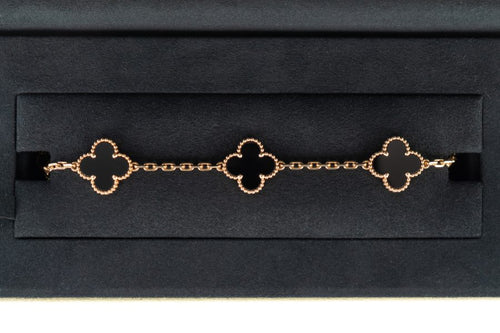 Van Cleef & Arpels Vintage Alhambra Onyx 9ct Yellow Gold 5 Motifs Bracelet