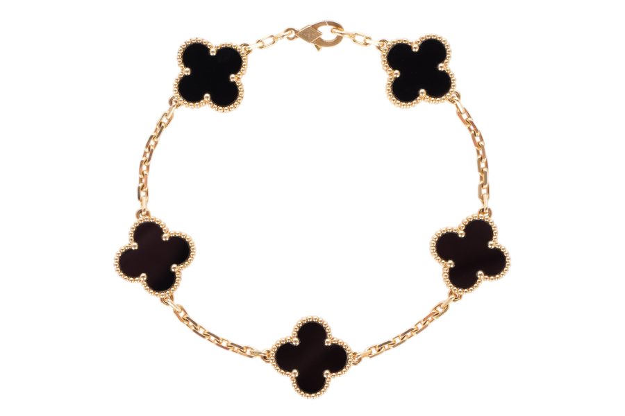 Van Cleef & Arpels Vintage Alhambra Onyx 9ct Yellow Gold 5 Motifs Bracelet